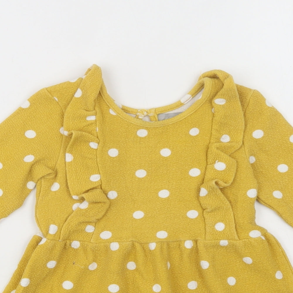 Primark Girls Yellow Polka Dot Cotton Fit & Flare  Size 2-3 Years  Crew Neck