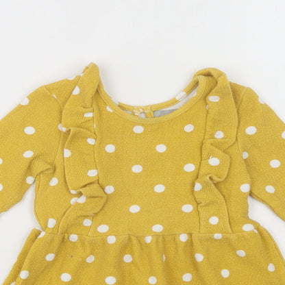 Primark Girls Yellow Polka Dot Cotton Fit & Flare  Size 2-3 Years  Crew Neck