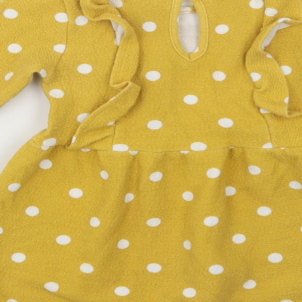 Primark Girls Yellow Polka Dot Cotton Fit & Flare  Size 2-3 Years  Crew Neck