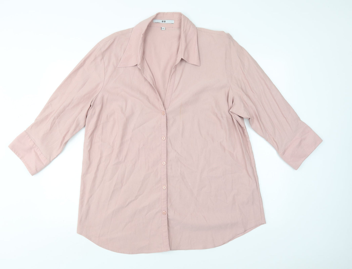 B.B.  Womens Pink  Viscose Basic Button-Up Size XL Collared