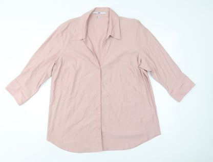 B.B.  Womens Pink  Viscose Basic Button-Up Size XL Collared