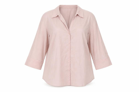 Front view of B.B. women’s pink viscose basic button-up, size XL, collared