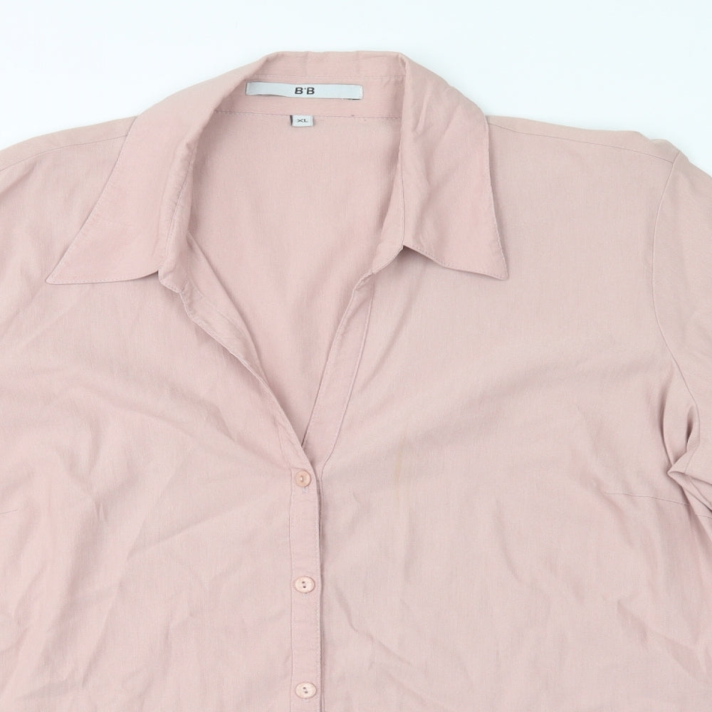B.B.  Womens Pink  Viscose Basic Button-Up Size XL Collared