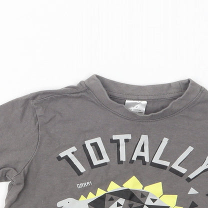 Preworn Girls Green  Cotton Basic T-Shirt Size 2 Years Crew Neck  - Dino