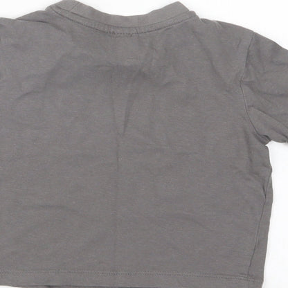Preworn Girls Green  Cotton Basic T-Shirt Size 2 Years Crew Neck  - Dino