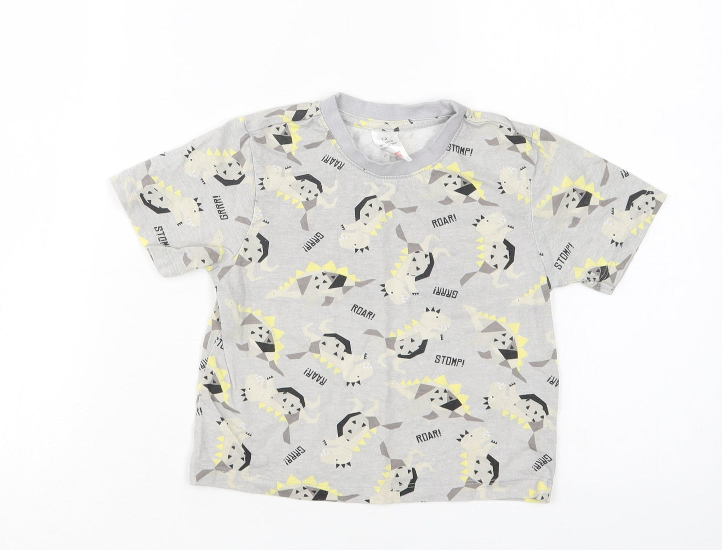 Preworn Boys Grey Geometric Cotton  Pyjama Top Size 2 Years   - Dinosaur Print