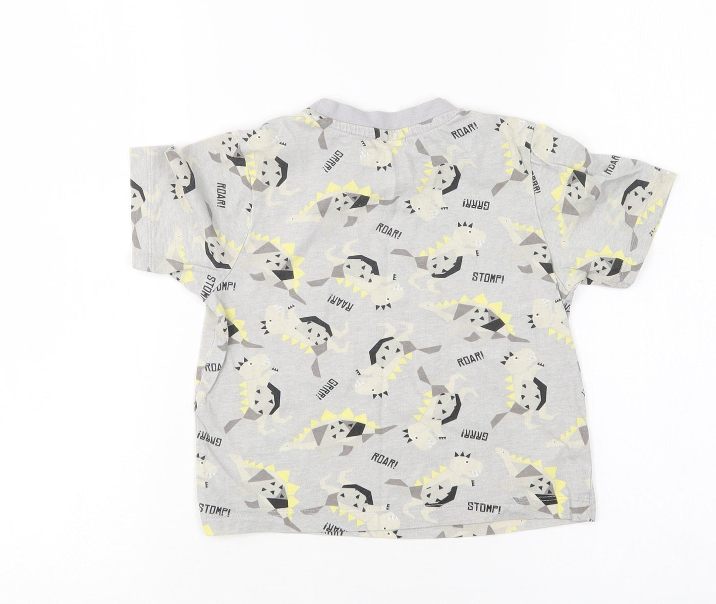 Preworn Boys Grey Geometric Cotton  Pyjama Top Size 2 Years   - Dinosaur Print