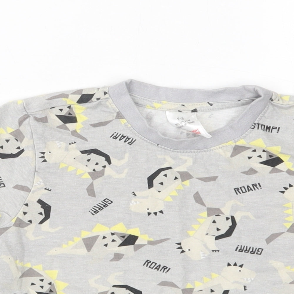 Preworn Boys Grey Geometric Cotton  Pyjama Top Size 2 Years   - Dinosaur Print