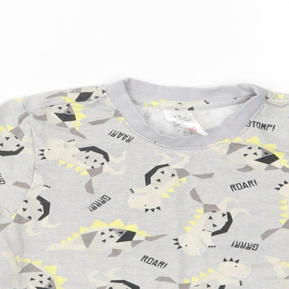 Preworn Boys Grey Geometric Cotton  Pyjama Top Size 2 Years   - Dinosaur Print