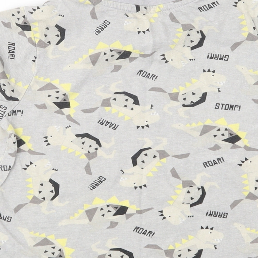 Preworn Boys Grey Geometric Cotton  Pyjama Top Size 2 Years   - Dinosaur Print