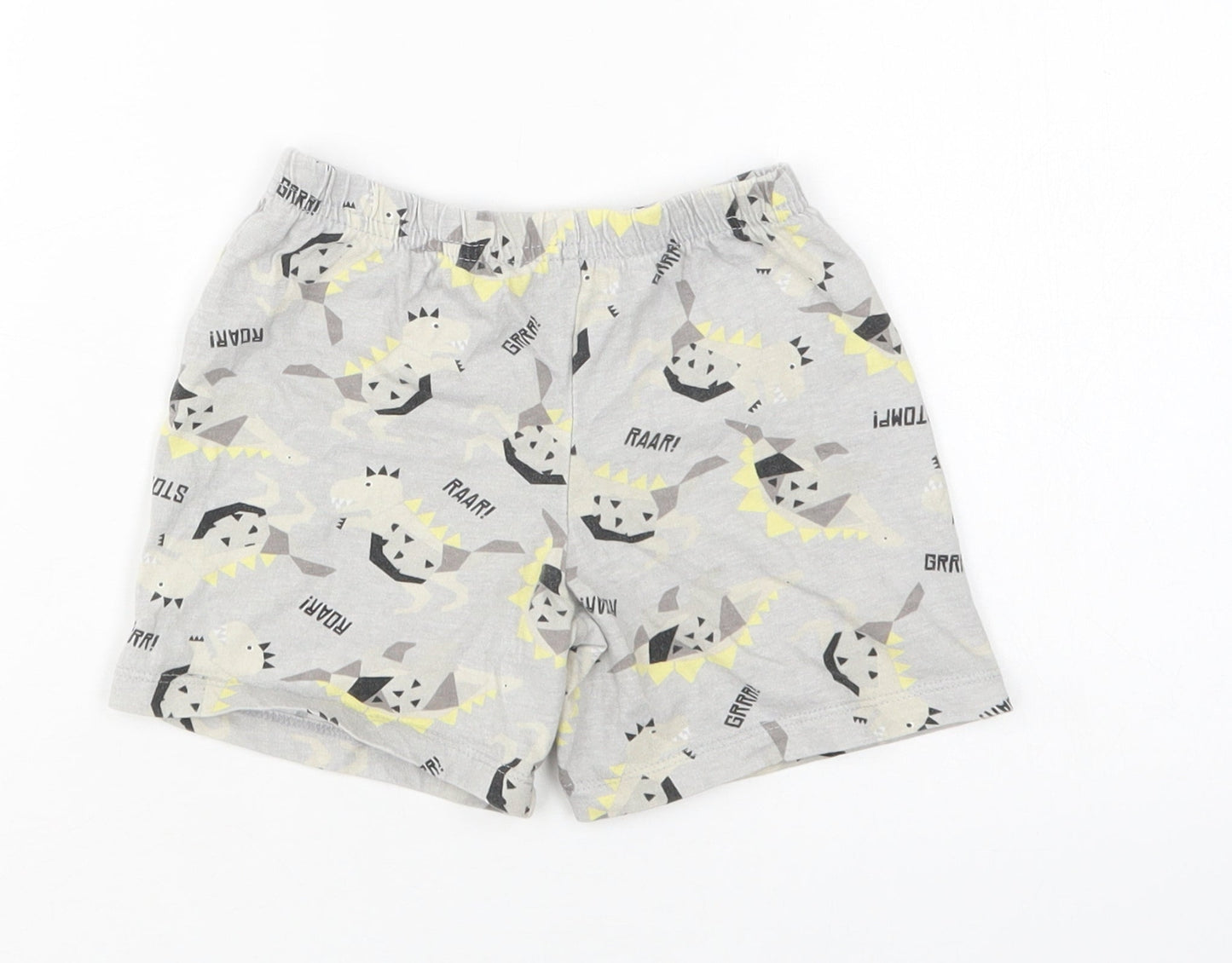 Preworn Boys Grey Geometric Cotton  Robe & Gown Set Size 2 Years   - Dinosaur Print
