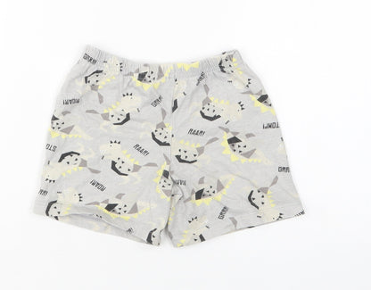 Preworn Boys Grey Geometric Cotton  Robe & Gown Set Size 2 Years   - Dinosaur Print