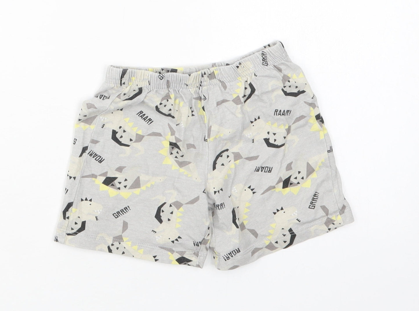 Preworn Boys Grey Geometric Cotton  Robe & Gown Set Size 2 Years   - Dinosaur Print