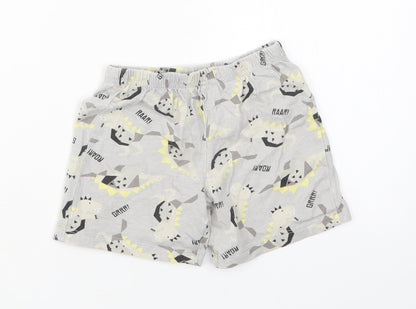 Preworn Boys Grey Geometric Cotton  Robe & Gown Set Size 2 Years   - Dinosaur Print