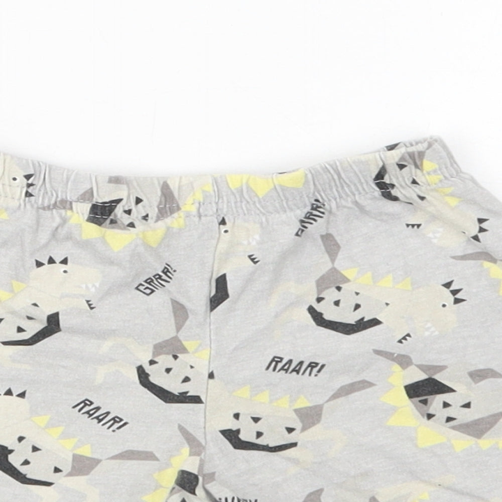 Preworn Boys Grey Geometric Cotton  Robe & Gown Set Size 2 Years   - Dinosaur Print