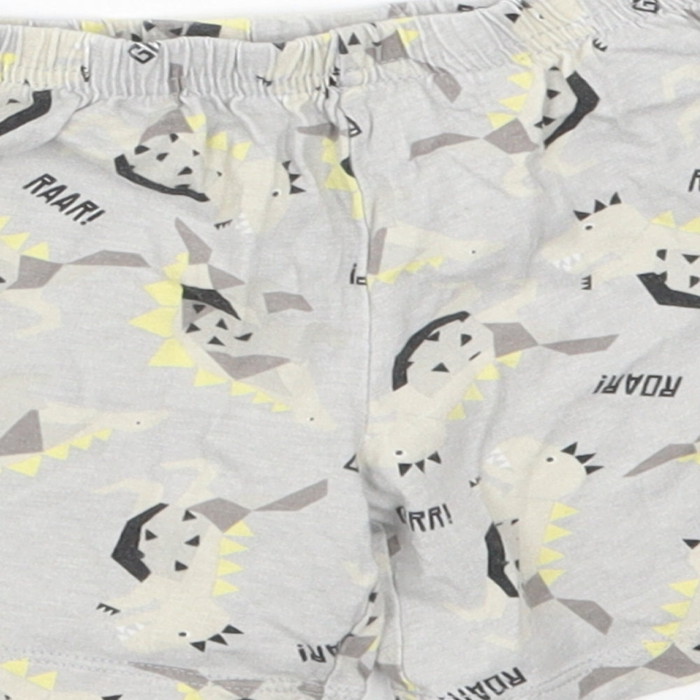 Preworn Boys Grey Geometric Cotton  Robe & Gown Set Size 2 Years   - Dinosaur Print