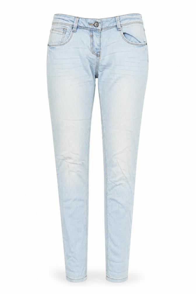 Front view of Papaya women’s blue cotton skinny jeans, size UK 10, 31-inch leg regular button