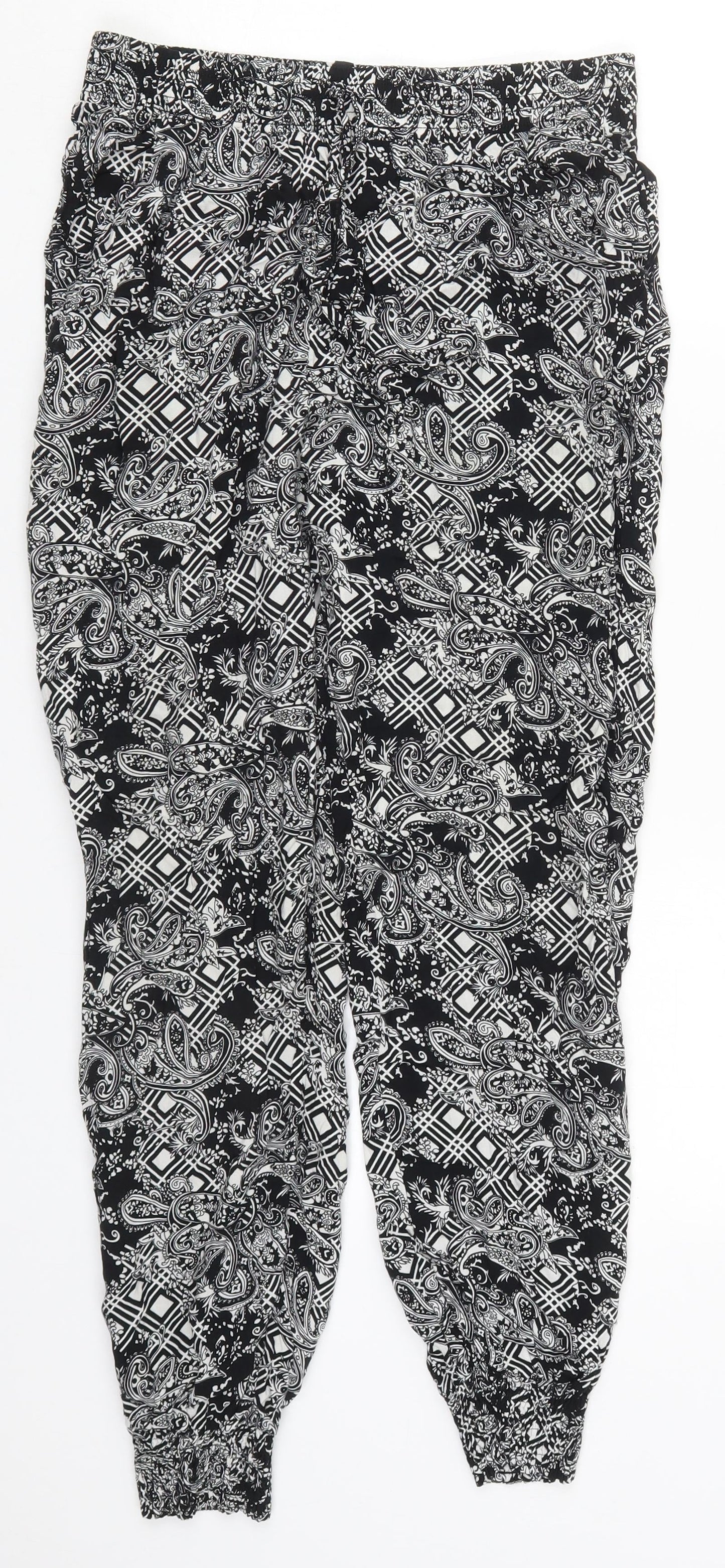 Osha Womens Black Paisley Viscose Trousers  Size 28 in L26 in Regular Drawstring