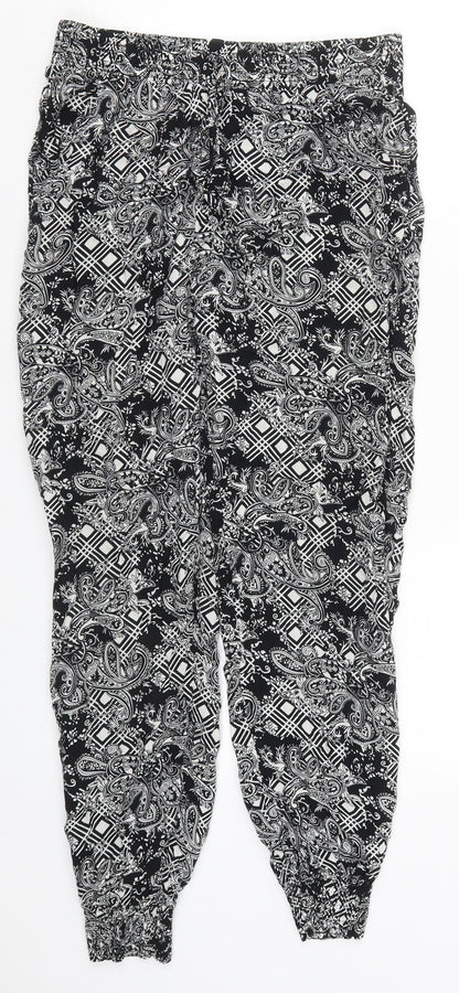 Osha Womens Black Paisley Viscose Trousers  Size 28 in L26 in Regular Drawstring