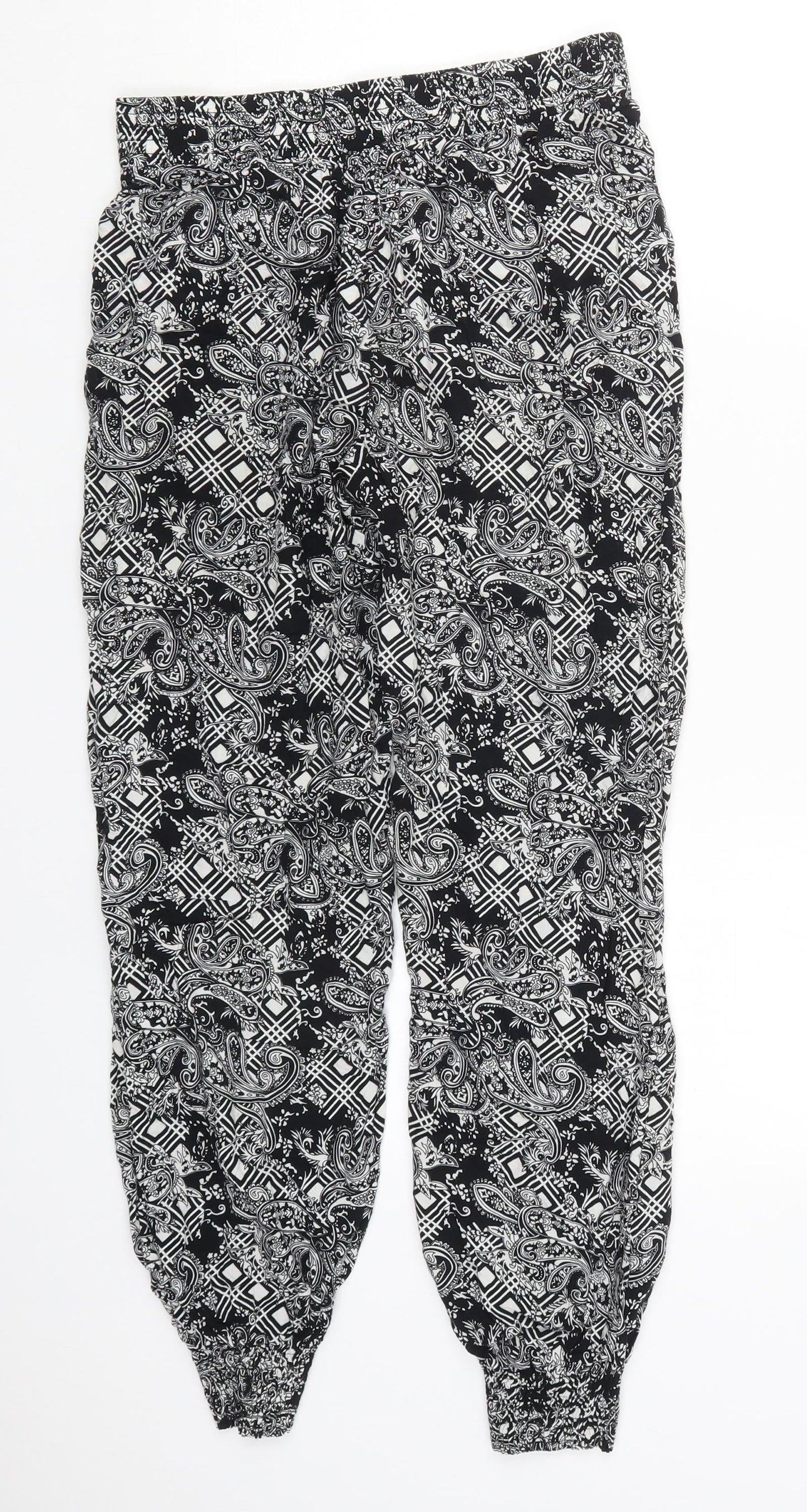 Osha Womens Black Paisley Viscose Trousers  Size 28 in L26 in Regular Drawstring