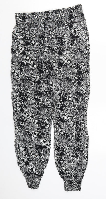 Osha Womens Black Paisley Viscose Trousers  Size 28 in L26 in Regular Drawstring
