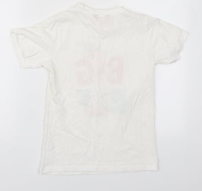 Made By Elves Boys White  Cotton Basic T-Shirt Size 9-10 Years Crew Neck Pullover - Big Elf
