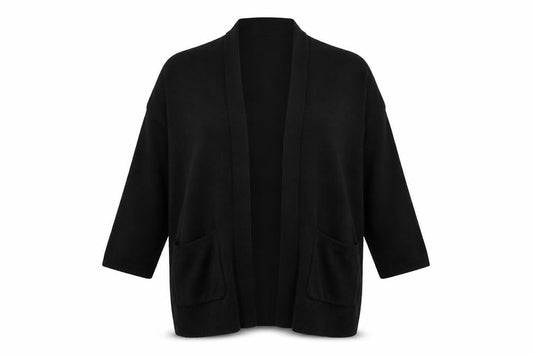 Front view of Atmosphere women’s black collared viscose cardigan jumper, size UK 12