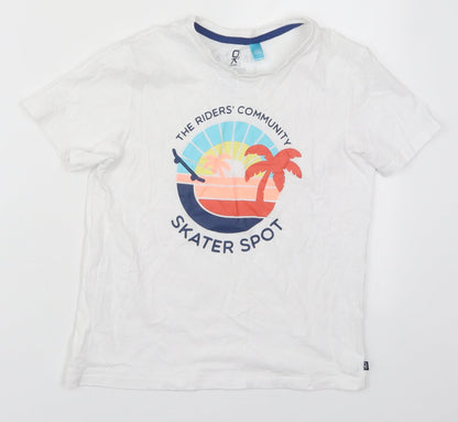 Okaidi Boys White  Cotton Basic T-Shirt Size 8 Years Crew Neck Pullover - Skater Spot