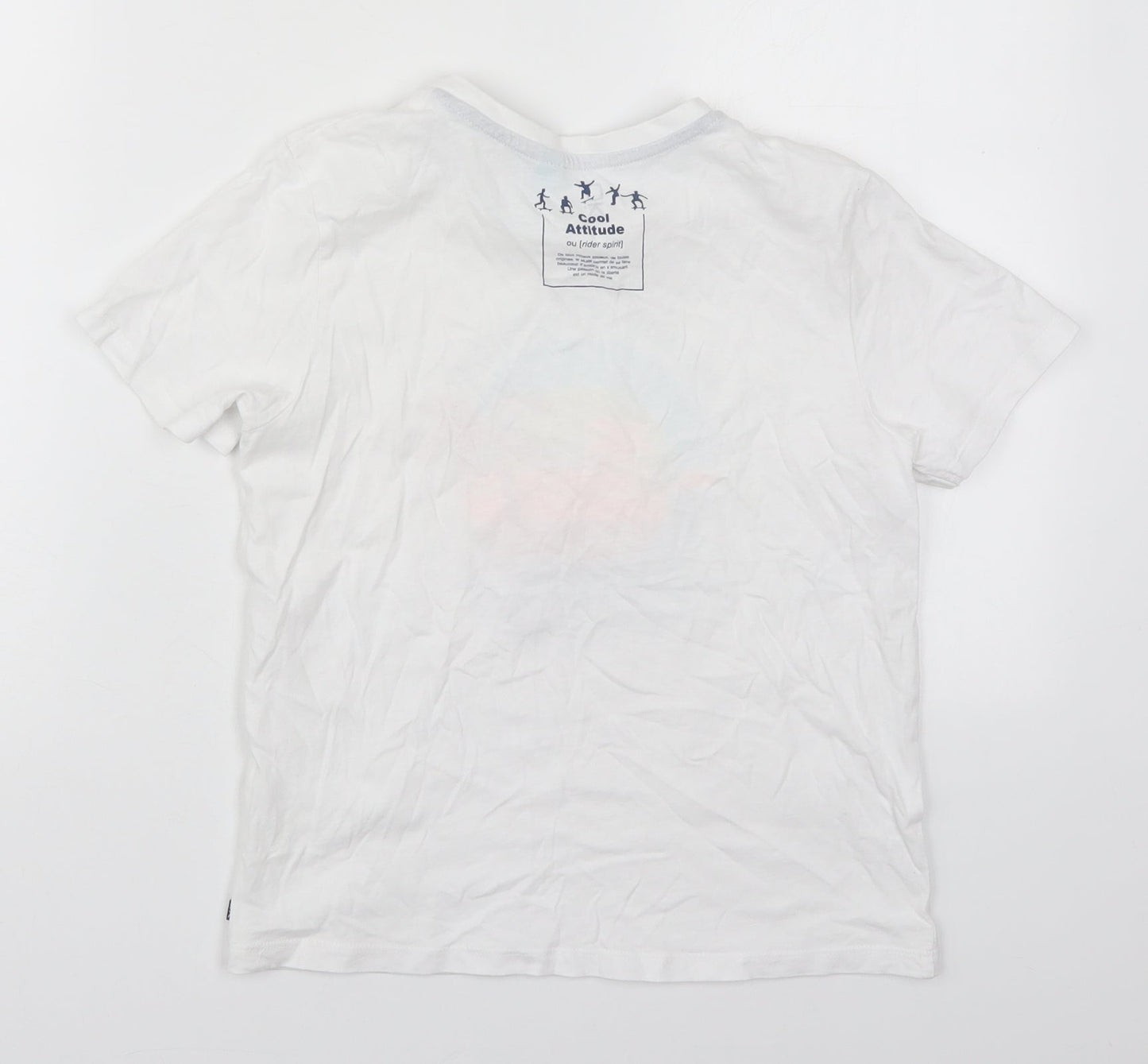 Okaidi Boys White  Cotton Basic T-Shirt Size 8 Years Crew Neck Pullover - Skater Spot