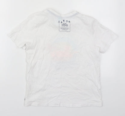 Okaidi Boys White  Cotton Basic T-Shirt Size 8 Years Crew Neck Pullover - Skater Spot