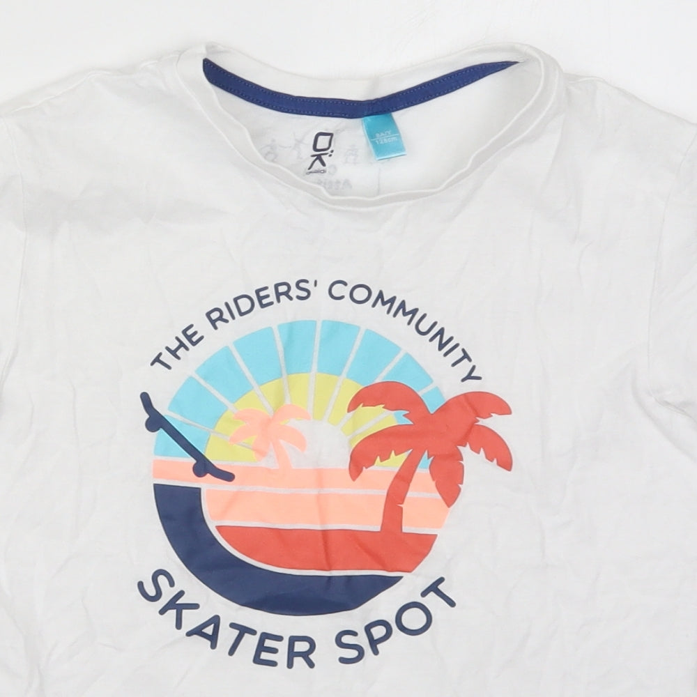 Okaidi Boys White  Cotton Basic T-Shirt Size 8 Years Crew Neck Pullover - Skater Spot