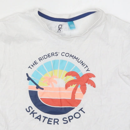 Okaidi Boys White  Cotton Basic T-Shirt Size 8 Years Crew Neck Pullover - Skater Spot
