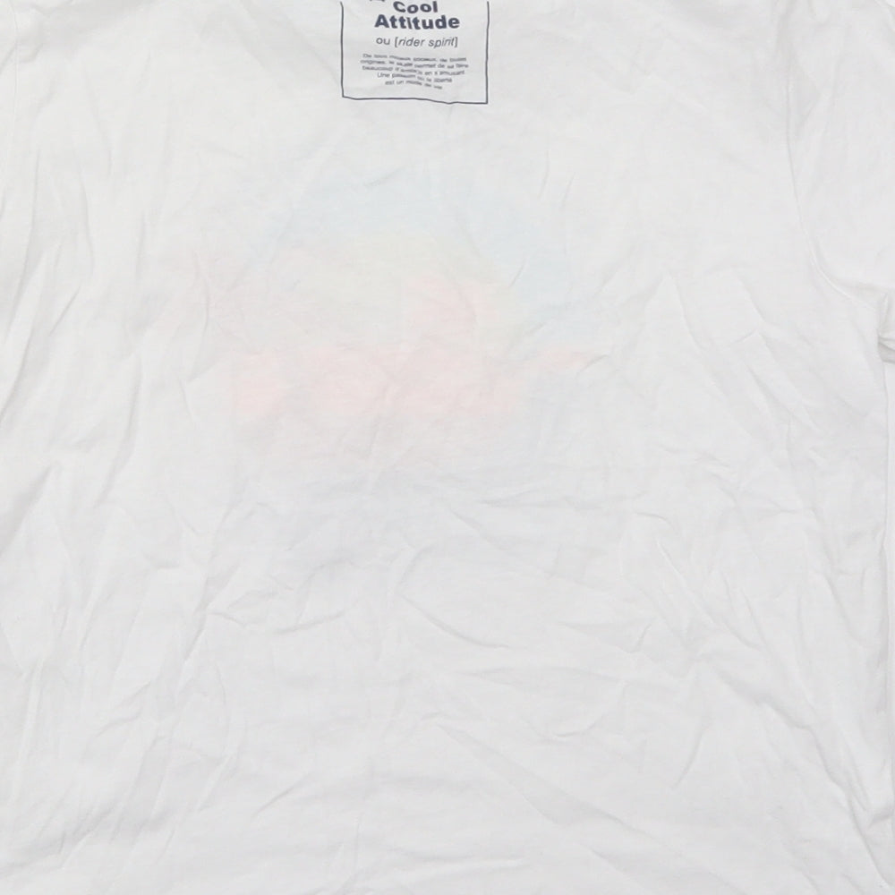 Okaidi Boys White  Cotton Basic T-Shirt Size 8 Years Crew Neck Pullover - Skater Spot