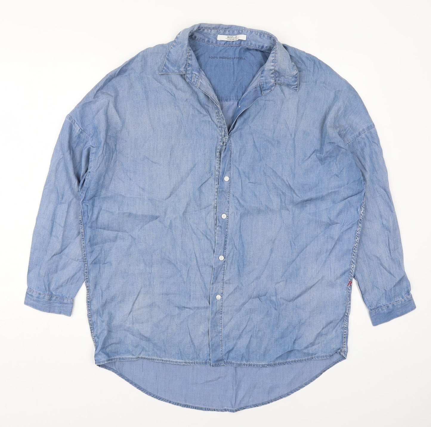 Replay Mens Blue  Lyocell  Button-Up Size S Collared Button