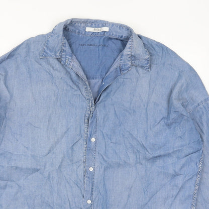 Replay Mens Blue  Lyocell  Button-Up Size S Collared Button