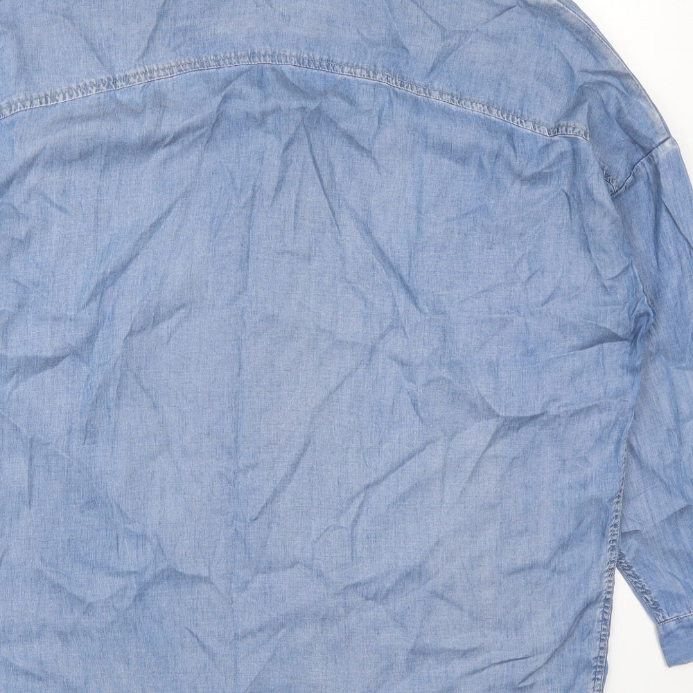 Replay Mens Blue  Lyocell  Button-Up Size S Collared Button