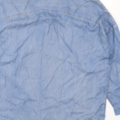 Replay Mens Blue  Lyocell  Button-Up Size S Collared Button