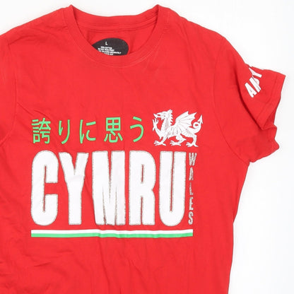 Preworn Womens Red  Cotton Basic T-Shirt Size L Crew Neck - Cymru Wales