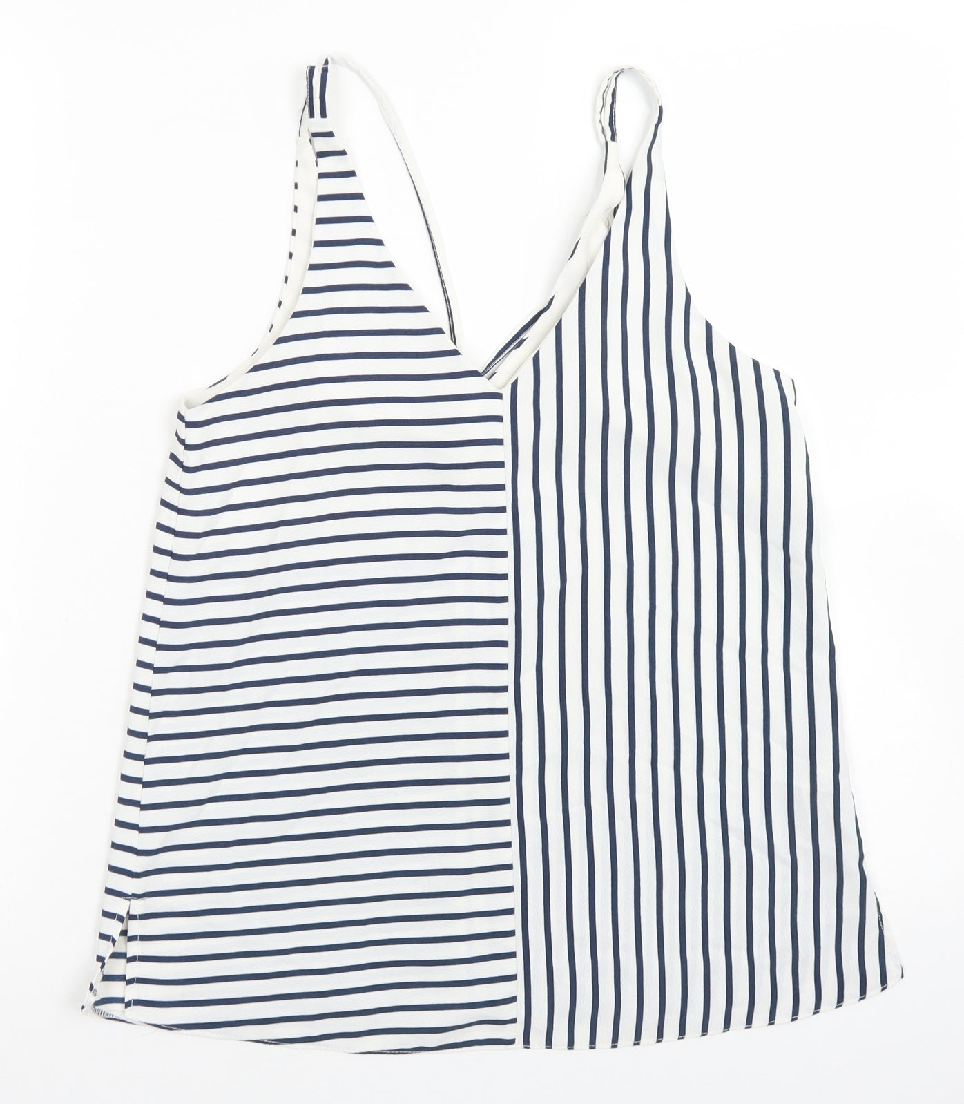 Topshop Womens Blue Striped Polyester Camisole Blouse Size 8 V-Neck