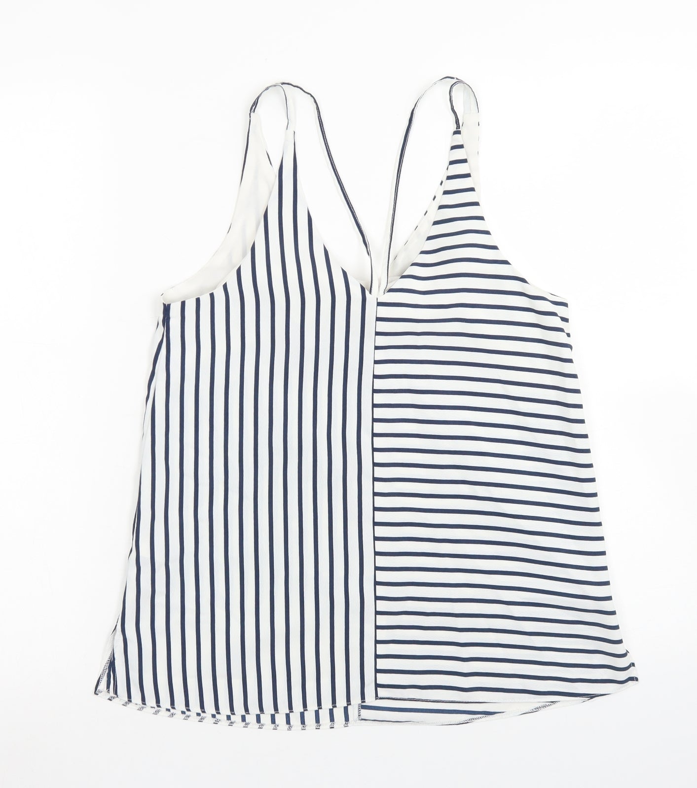 Topshop Womens Blue Striped Polyester Camisole Blouse Size 8 V-Neck