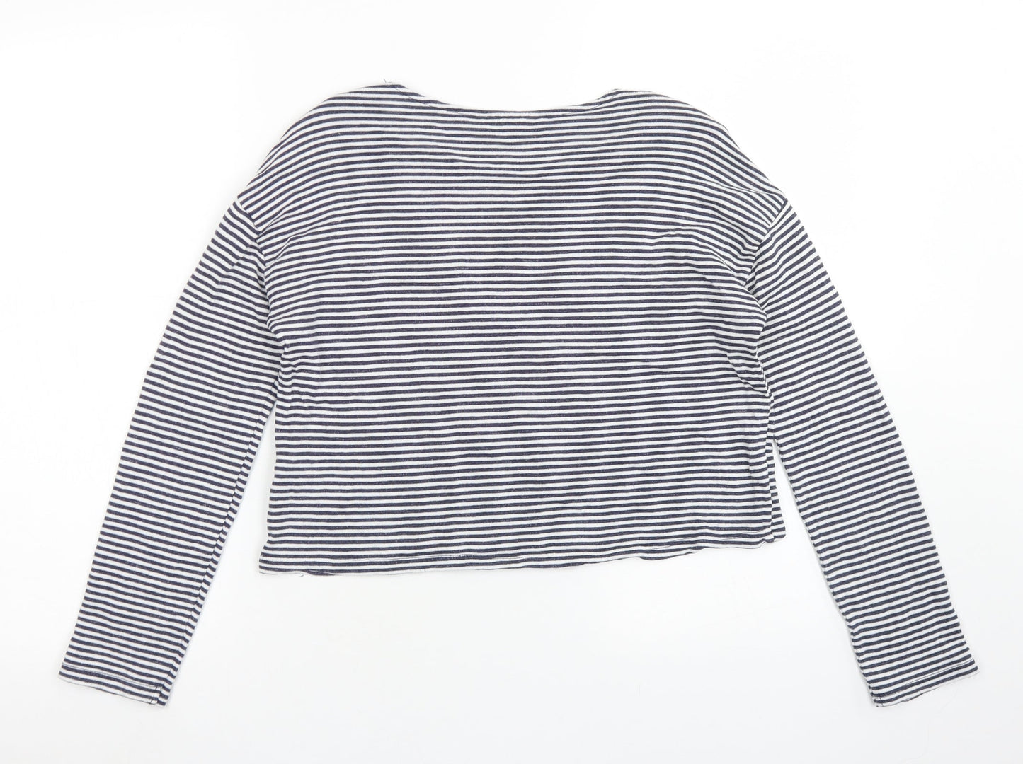 Topshop Womens Blue Striped Viscose Cropped T-Shirt Size 6 Crew Neck - Chest Pocket