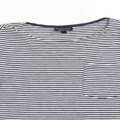 Topshop Womens Blue Striped Viscose Cropped T-Shirt Size 6 Crew Neck - Chest Pocket
