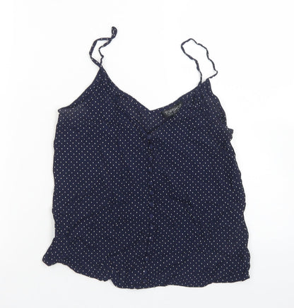 Topshop Womens Blue Polka Dot Viscose Camisole Blouse Size 6 Round Neck