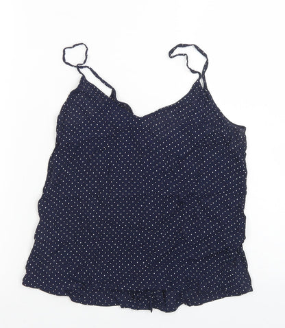 Topshop Womens Blue Polka Dot Viscose Camisole Blouse Size 6 Round Neck