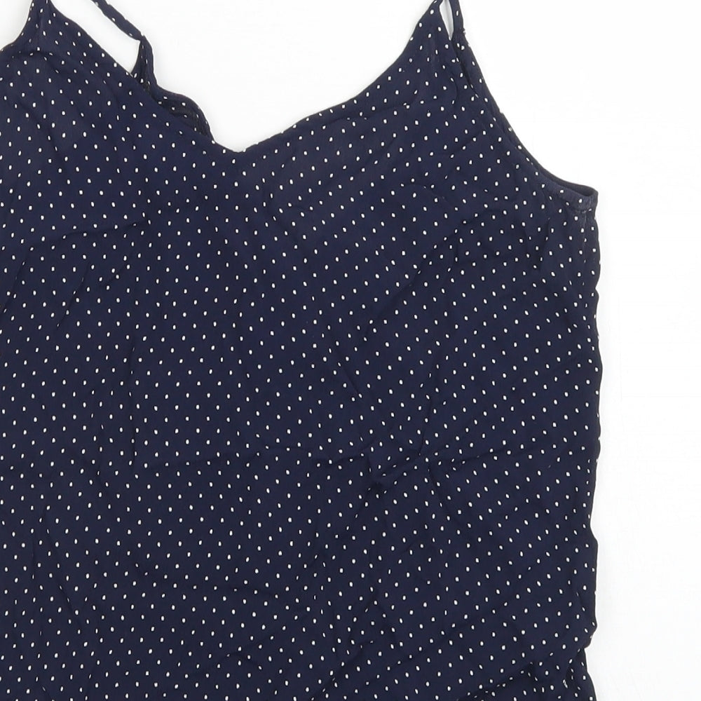 Topshop Womens Blue Polka Dot Viscose Camisole Blouse Size 6 Round Neck