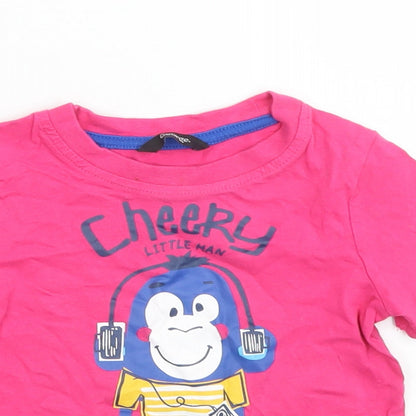George Boys Pink  Cotton Basic T-Shirt Size 12-18 Months Crew Neck