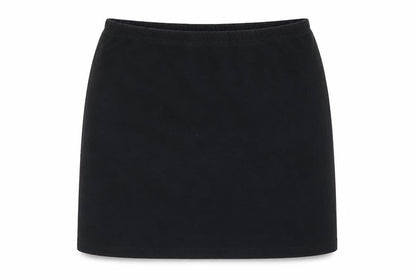 Front view of Internacionale women’s black cotton a-line skirt, size UK 12