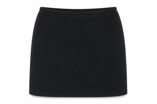 Front view of Internacionale women’s black cotton a-line skirt, size UK 12