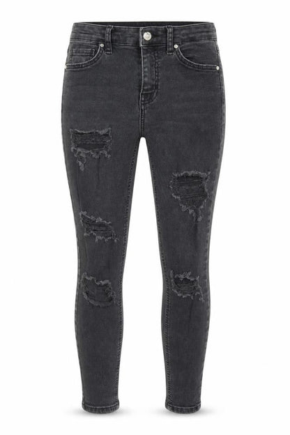 Front view of Topshop women’s black cotton skinny jeans, size UK 25, in, 32-inch leg regular button