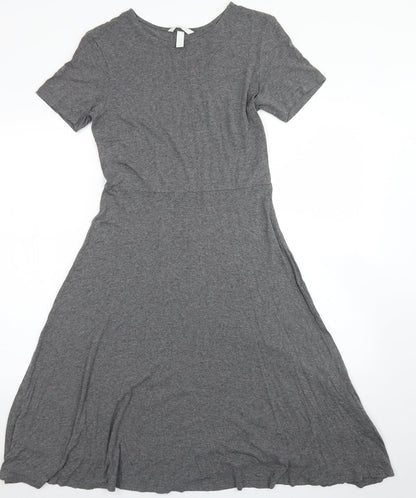 H&M Womens Grey  Viscose Skater Dress  Size M  Crew Neck